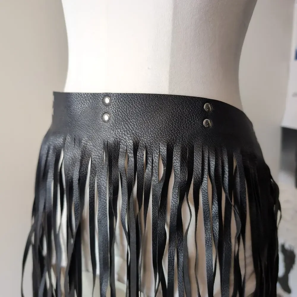 Faux Leather Fringe Waist Belt